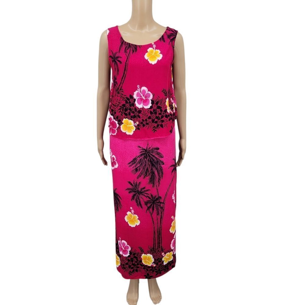 Hibiscus Collection Hawaii Floral Pink Maxi Wrap Skirt and Tank Top Matching Set